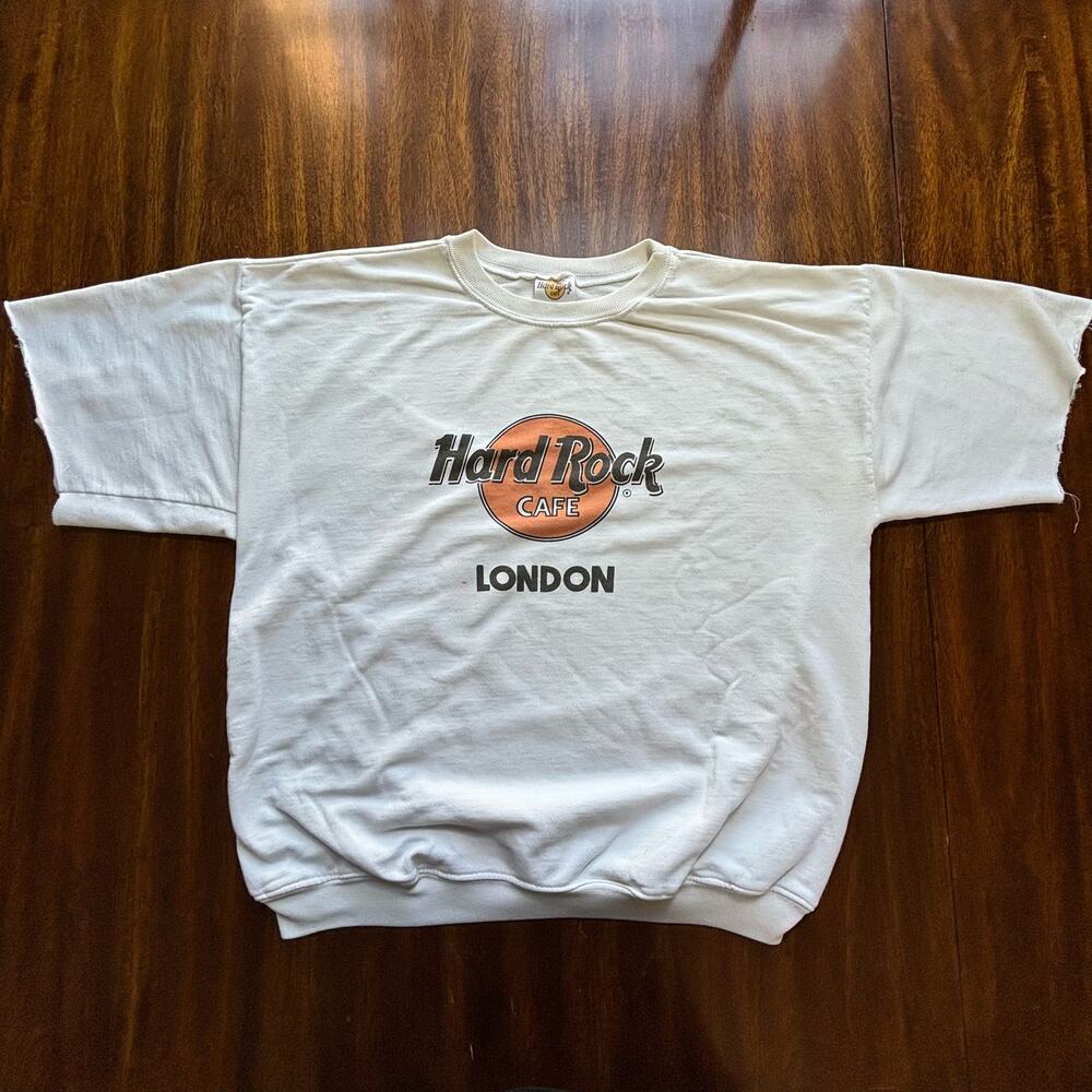 Vintage Hard Rock Cafe London Cut Sleeve Crewneck Sweatshirt Size Large White